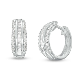 1/2 CT. T.W. Diamond Triple Row Hoop Earrings in 10K White Gold