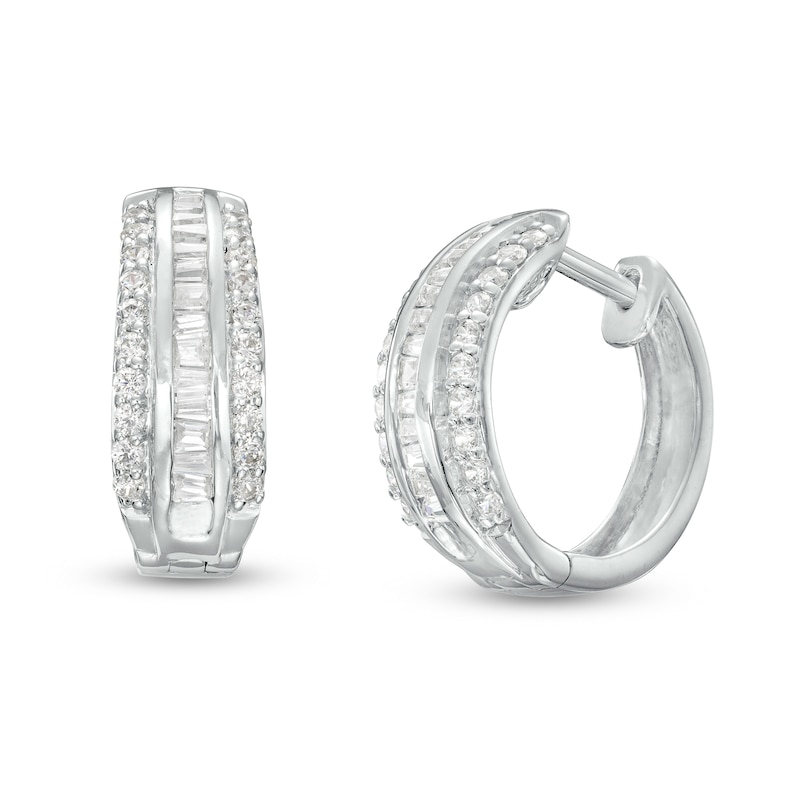 Main Image 1 of 1/2 CT. T.W. Diamond Triple Row Hoop Earrings in 10K White Gold