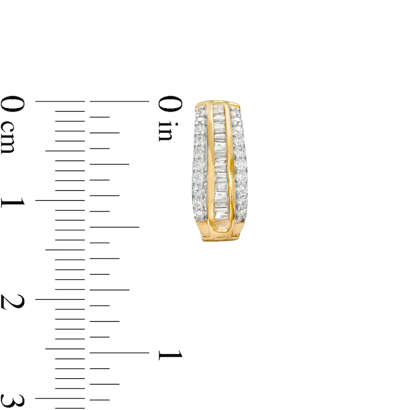 1/2 CT. T.W. Baguette and Round Diamond Triple Row Hoop Earrings in 10K Gold