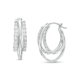 1/10 CT. T.W. Diamond Triple Row Hoop Earrings in Sterling Silver