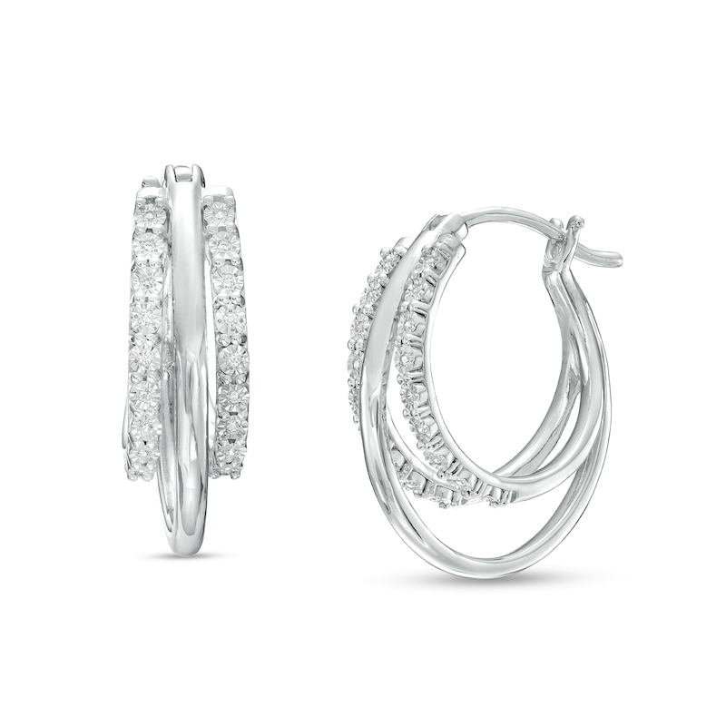 Main Image 1 of 1/10 CT. T.W. Diamond Triple Row Hoop Earrings in Sterling Silver