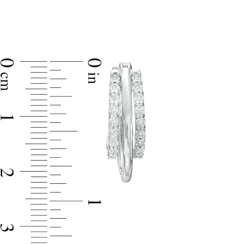 Main Image 3 of 1/10 CT. T.W. Diamond Triple Row Hoop Earrings in Sterling Silver