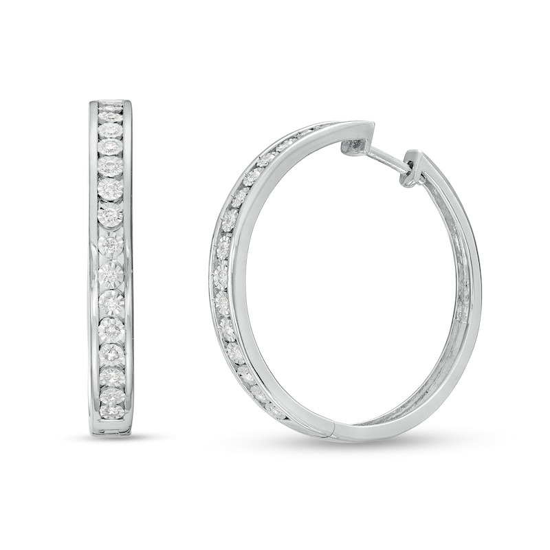 Main Image 1 of 1/4 CT. T.W. Diamond Lined Hoop Earrings in Sterling Silver