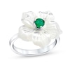 Thumbnail Image 1 of 4.0mm Emerald and Mother-of-Pearl Petal Plumeria Flower Ring in Sterling Silver