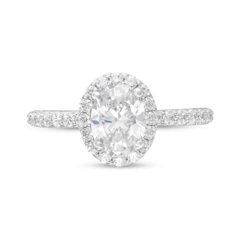 Main Image 4 of 1-1/2 CT. T.W. Certified Oval Lab-Created Diamond Frame Engagement Ring in 14K White Gold (F/VS2)