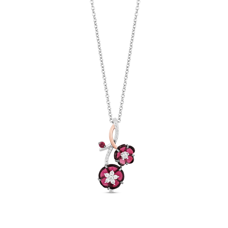 Enchanted Disney Mulan Rhodolite Garnet and 1/6 CT. T.W. Diamond Pendant in Sterling Silver and 10K Rose Gold Plate
