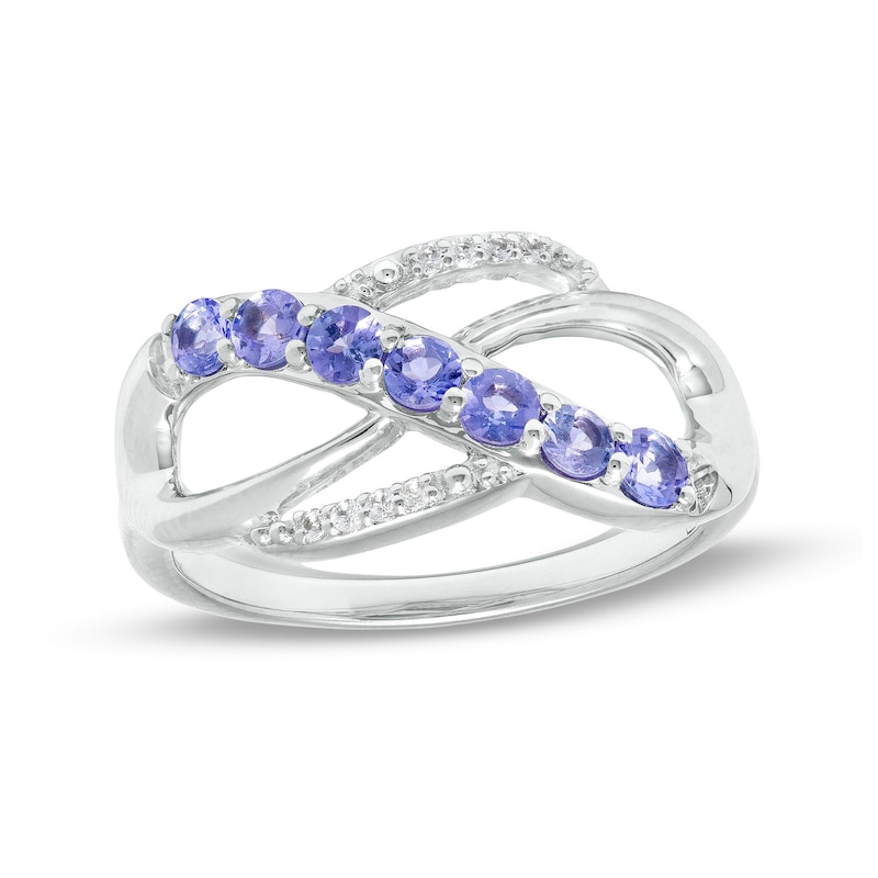 Main Image 1 of Tanzanite and White Lab-Created Sapphire Infinity Orbit Ring in Sterling Silver