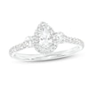 Thumbnail Image 1 of 3/4 CT. T.W. Pear-Shaped Diamond Frame Past Present Future® Engagement Ring in 14K White Gold (I/SI2)