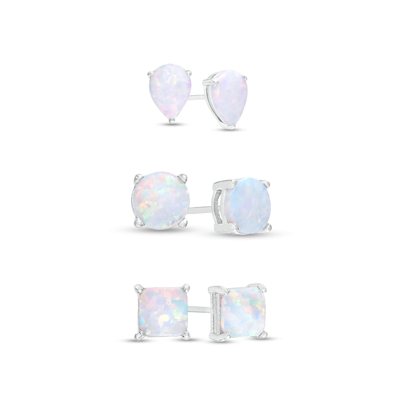 Main Image 1 of Multi-Shaped Lab-Created Opal Stud Earrings Set in Sterling Silver