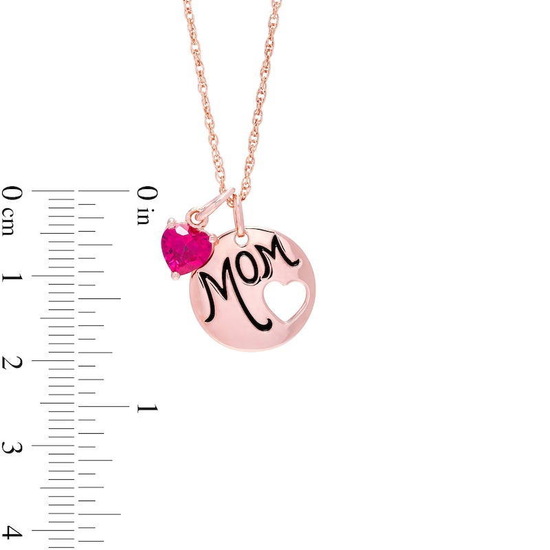 6.0mm Heart-Shaped Lab-Created Ruby and "Mom" Tag Pendant in Sterling Silver with 14K Rose Gold Plate