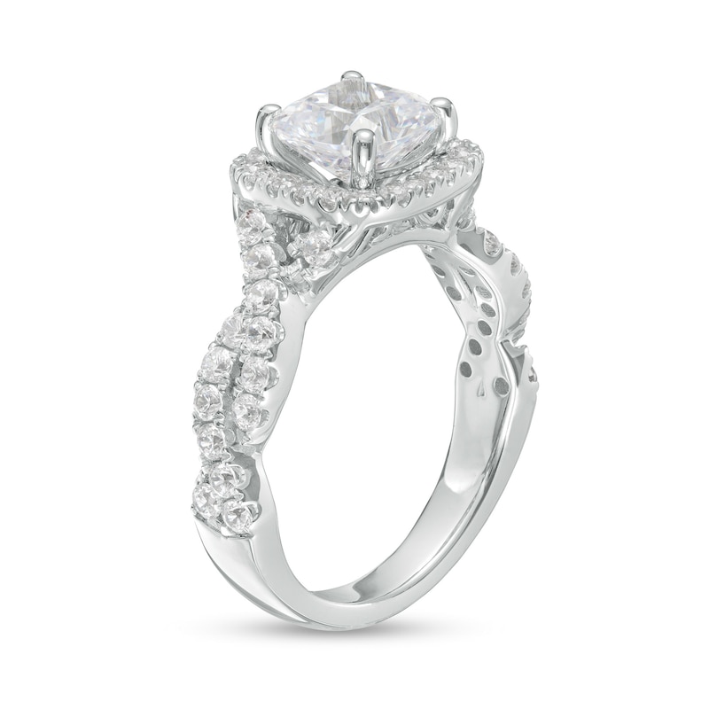 Main Image 3 of 2-3/4 CT. T.W. Certified Cushion-Cut Lab-Created Diamond Frame Twist Shank Engagement Ring in 14K White Gold (F/VS2)