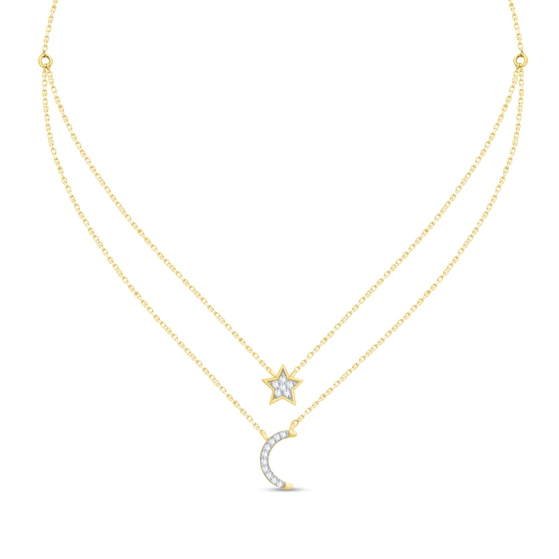 1/10 CT. T.W. Diamond Star and Moon Double Strand Necklace in Sterling ...