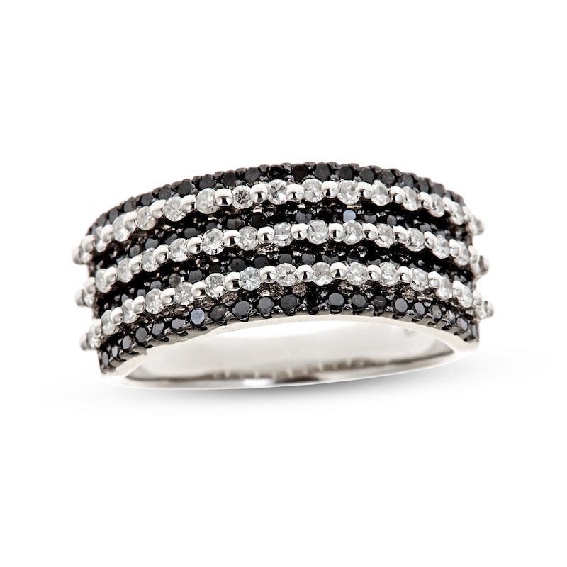 Main Image 1 of 1 CT. T.W. Black and White Diamond Alternating Multi-Row Band in Sterling Silver