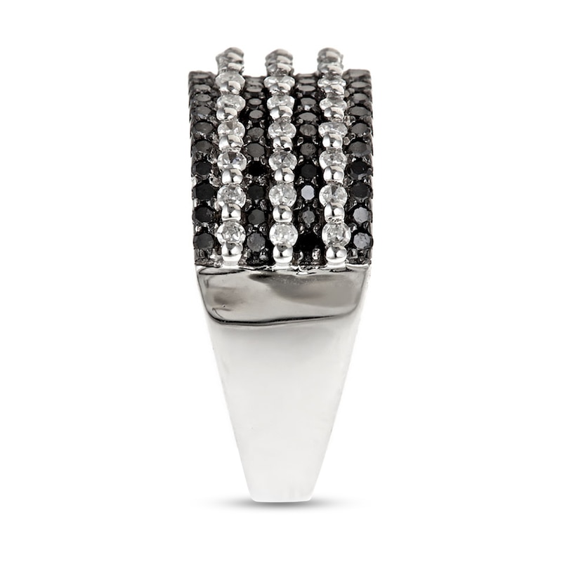 Main Image 2 of 1 CT. T.W. Black and White Diamond Alternating Multi-Row Band in Sterling Silver