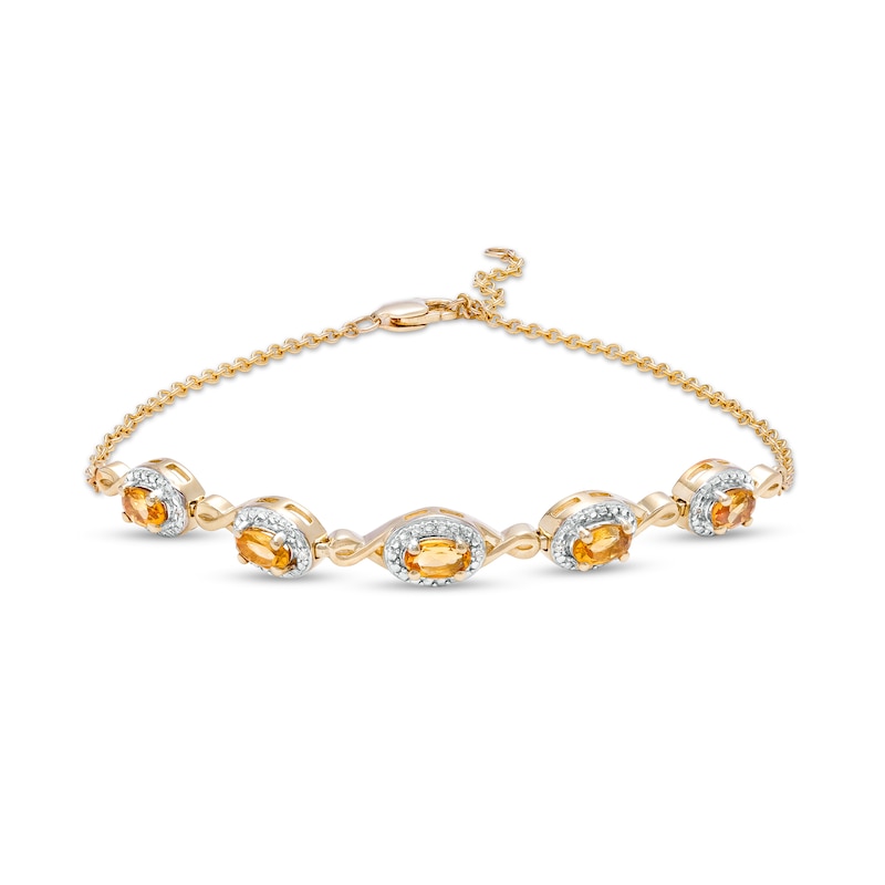 Main Image 1 of Oval Citrine and Diamond Accent Twist Five Stone Bracelet in 10K Gold – 8.0&quot;