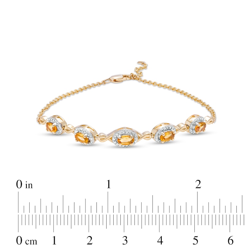 Main Image 3 of Oval Citrine and Diamond Accent Twist Five Stone Bracelet in 10K Gold – 8.0&quot;