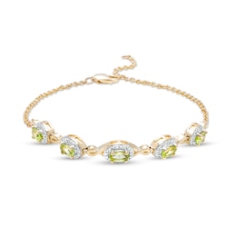 Oval Peridot and Diamond Accent Twist Five Stone Bracelet in 10K Gold – 8.0&quot;