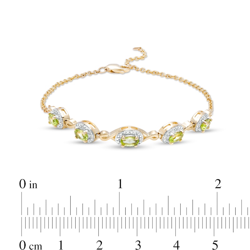 Main Image 3 of Oval Peridot and Diamond Accent Twist Five Stone Bracelet in 10K Gold – 8.0&quot;