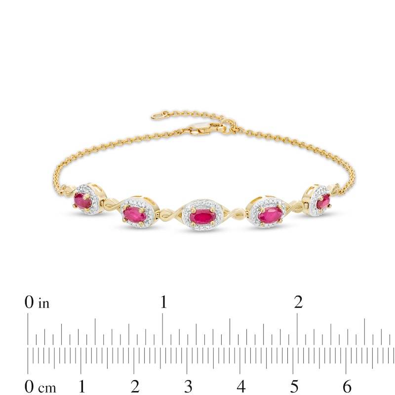 Main Image 4 of Oval Ruby and Diamond Accent Twist Five Stone Bracelet in 10K Gold – 8.0&quot;