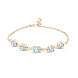 Oval Swiss Blue Topaz and Diamond Accent Twist Five Stone Bracelet in 10K Gold – 8.0&quot;