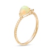 Thumbnail Image 3 of Sideways Pear-Shaped Opal and 1/20 CT. Baguette Diamond Rope Shank Ring in 10K Gold