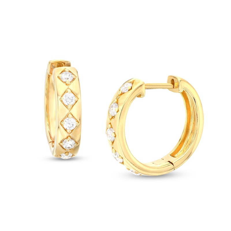 Main Image 1 of 1/4 CT. T.W. Diamond Geometric Hoop Earrings in 10K Gold