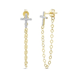 1/20 CT. T.W. Diamond Cross with Chain Drop Earrings in 10K Gold