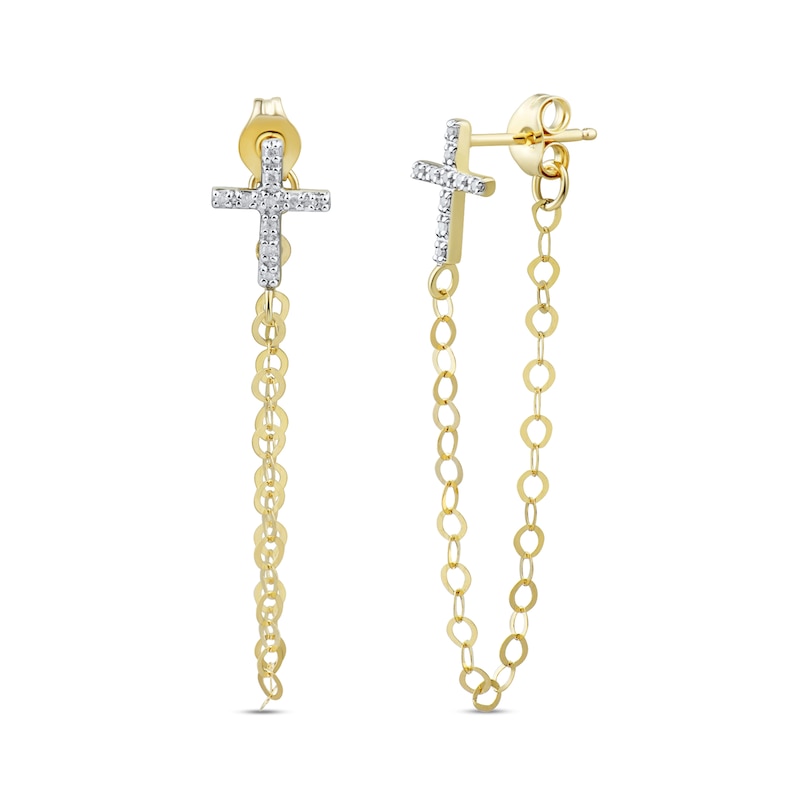 Main Image 1 of 1/20 CT. T.W. Diamond Cross with Chain Drop Earrings in 10K Gold