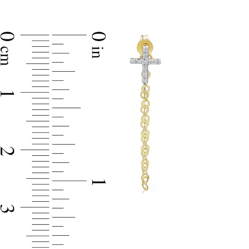 Main Image 3 of 1/20 CT. T.W. Diamond Cross with Chain Drop Earrings in 10K Gold