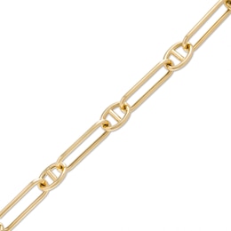 Paper Clip-Style Mariner Station Chain Bracelet in 10K Gold - 7.75&quot;