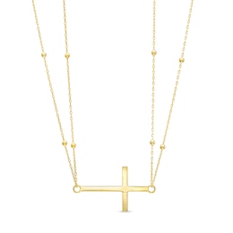 Sideways Cross Double Strand Necklace in 10K Gold