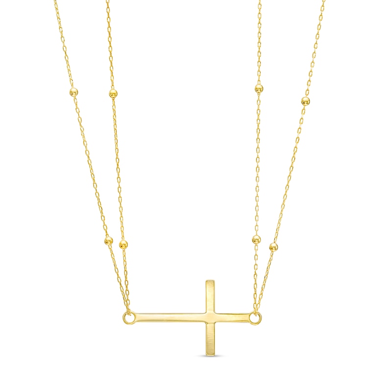 Main Image 1 of Sideways Cross Double Strand Necklace in 10K Gold