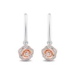 Enchanted Disney Belle 1/10 CT. T.W. Diamond Rose Drop Earrings in Sterling Silver and 10K Rose Gold