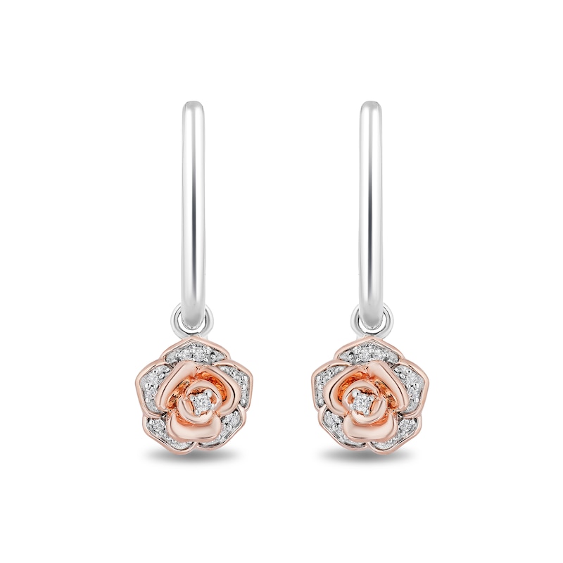 Main Image 1 of Enchanted Disney Belle 1/10 CT. T.W. Diamond Rose Drop Earrings in Sterling Silver and 10K Rose Gold