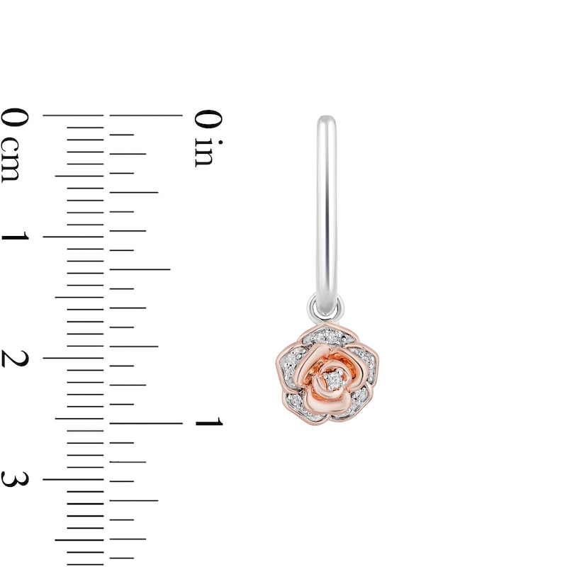 Main Image 3 of Enchanted Disney Belle 1/10 CT. T.W. Diamond Rose Drop Earrings in Sterling Silver and 10K Rose Gold