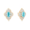 Thumbnail Image 1 of Enchanted Disney Jasmine Oval Swiss Blue Topaz and 1/6 CT. T.W. Diamond Arabesque Frame Stud Earrings in 10K Gold