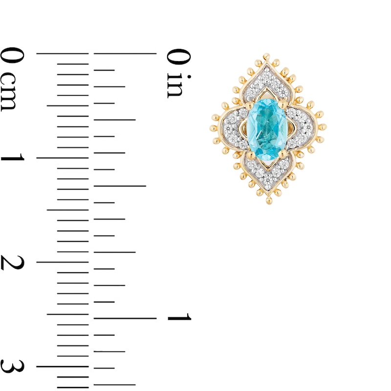 Main Image 3 of Enchanted Disney Jasmine Oval Swiss Blue Topaz and 1/6 CT. T.W. Diamond Arabesque Frame Stud Earrings in 10K Gold