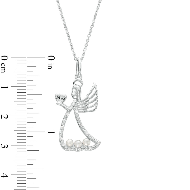 Main Image 3 of Freshwater Cultured Pearl and 1/20 CT. T.W. Diamond Angel with Love Pendant in Sterling Silver