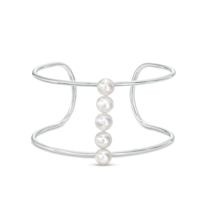 Main Image 1 of 8.0mm Freshwater Cultured Pearl Five Stone Linear Cuff in Sterling Silver