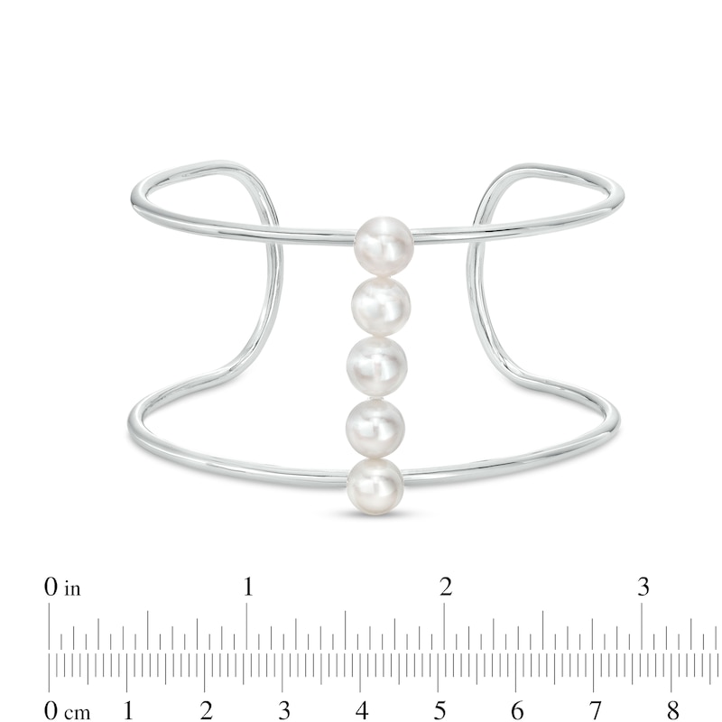 Main Image 3 of 8.0mm Freshwater Cultured Pearl Five Stone Linear Cuff in Sterling Silver