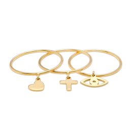Heart, Cross and Evil Eye Charm Dangle Stack Ring Set in 10K Gold - Size 7