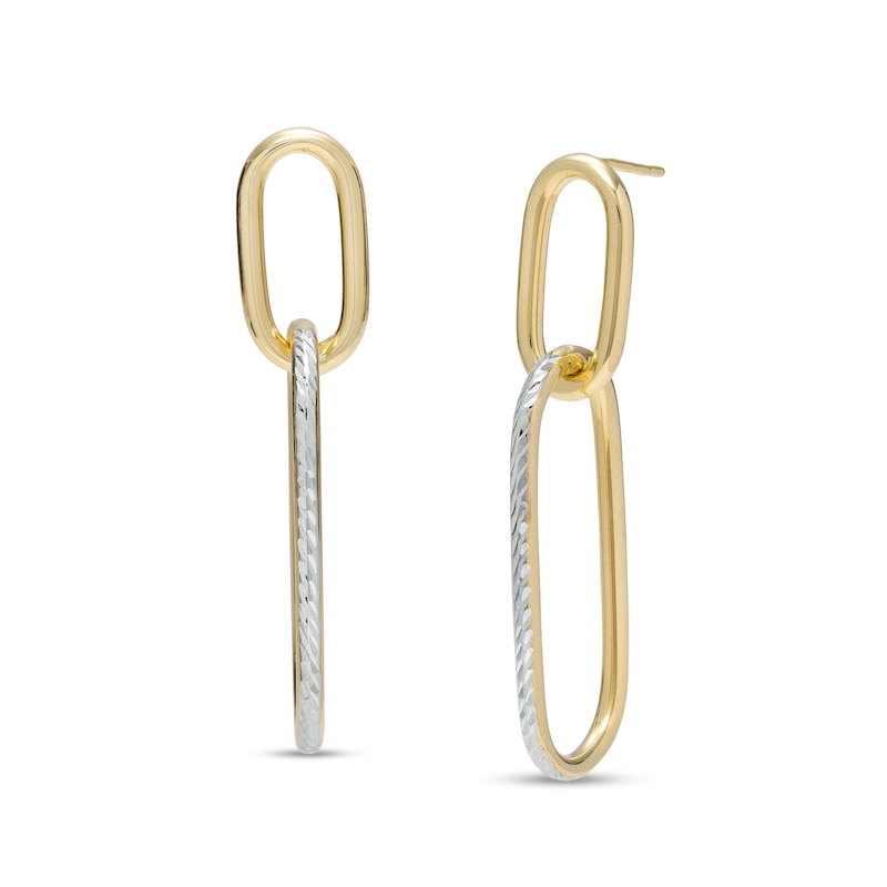 Main Image 1 of Diamond-Cut Tube Paper Clip-Style Drop Earrings in 10K Two-Tone Gold