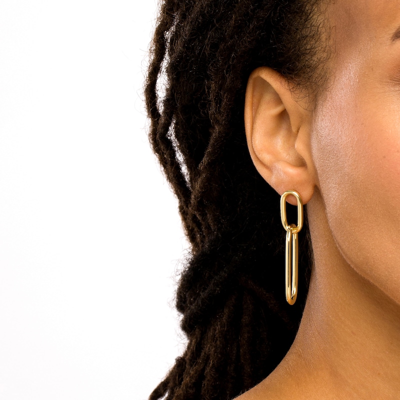 Main Image 2 of Diamond-Cut Tube Paper Clip-Style Drop Earrings in 10K Two-Tone Gold