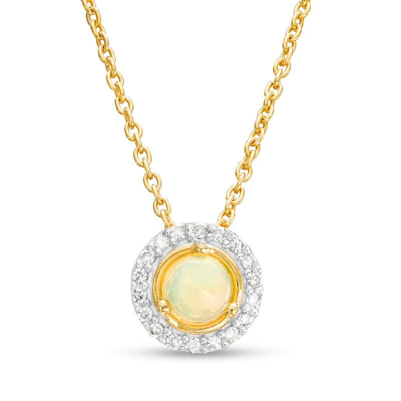 Main Image 1 of Opal and Diamond Accent Frame Pendant in 10K Gold