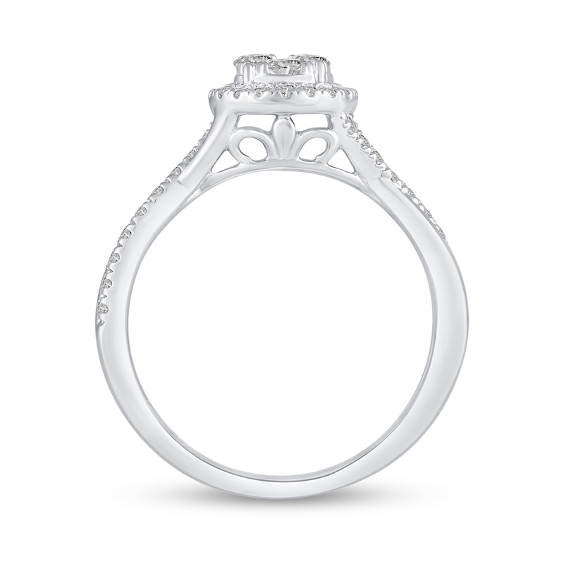 Main Image 2 of 1/2 CT. T.W. Multi-Diamond Frame Twist Shank Engagement Ring in 14K White Gold