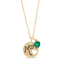 6.0mm Heart-Shaped Lab-Created Emerald &quot;MOM&quot; with Heart Cutout Charm Pendant in Sterling Silver with 14K Gold Plate
