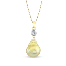 12.0mm Baroque Golden South Sea Cultured Pearl and 1/15 CT. T.W. Multi-Diamond Drop Pendant in 14K Gold