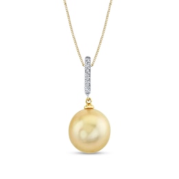 11.0mm Golden South Sea Cultured Pearl and 1/20 CT. T.W. Diamond Stick Drop Pendant in 14K Gold