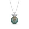 Thumbnail Image 1 of 10.0mm Black Tahitian Cultured Pearl and 1/20 CT. T.W. Diamond Leaf-Top Pendant in 14K White Gold