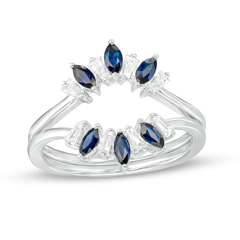 Marquise Blue Sapphire and 1/4 CT. T.W. Baguette Diamond Contour Two ...